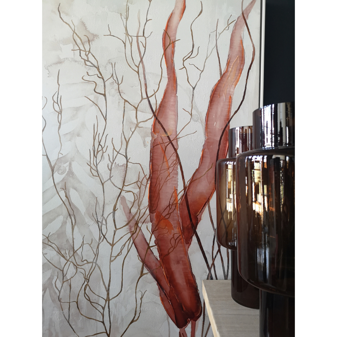 ALGE 2 PAINTING CANVAS WHITE ORANGE WOOD FRAME WHI