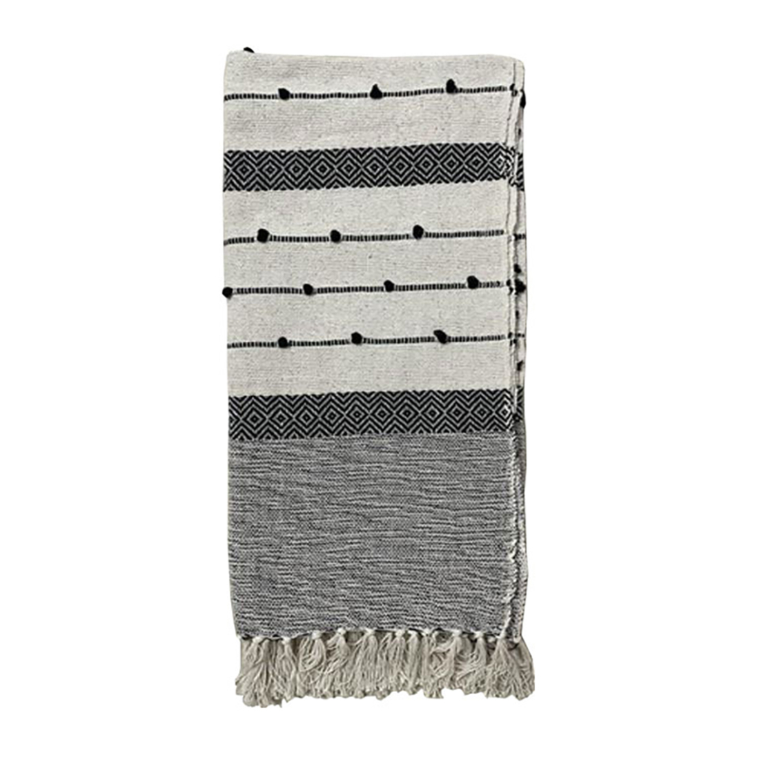 SAND THROW DECO COTTON WHITE BLACK 125x150cm E1 IN