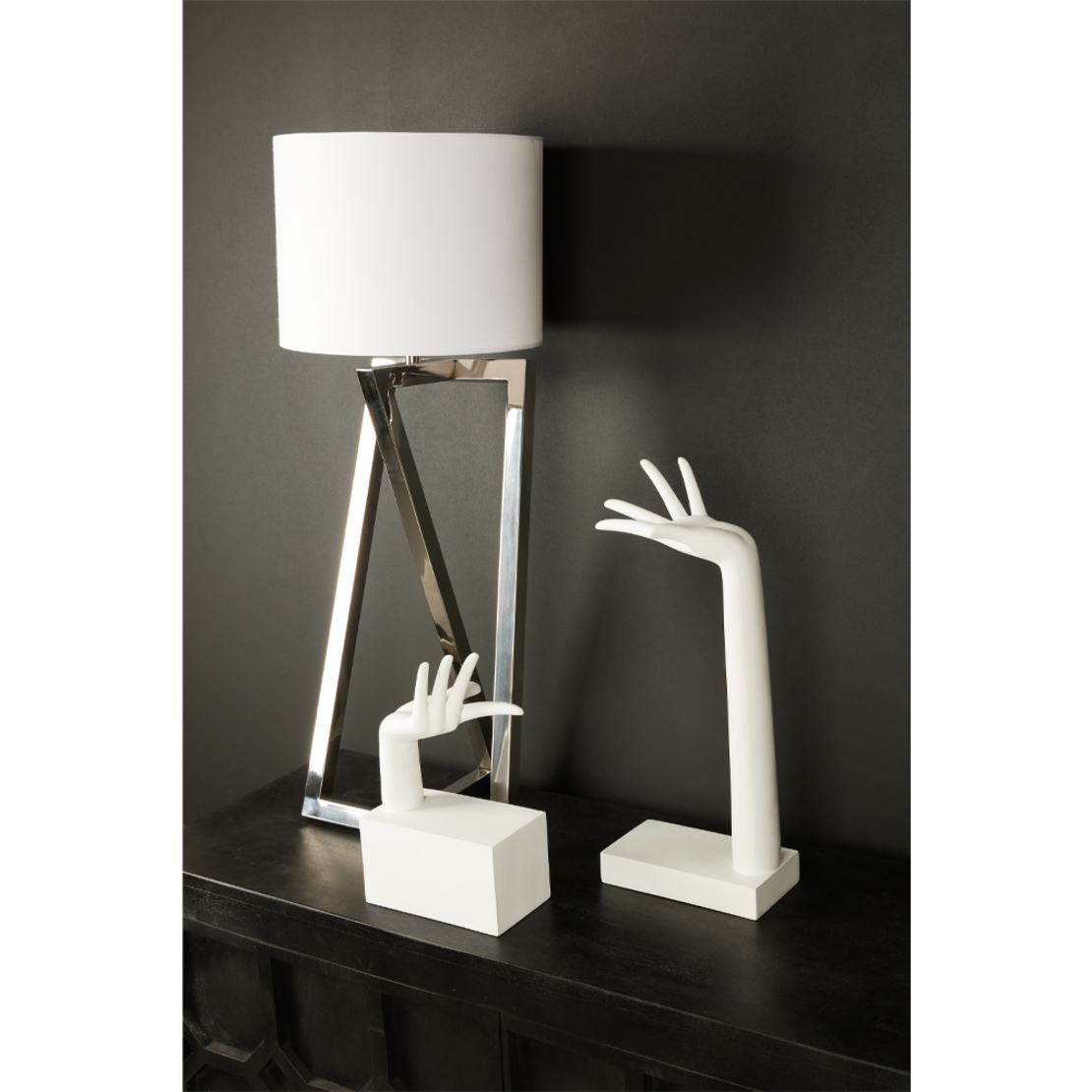 OTTO LAMP TABLE STEEL FABRIC NICKEL WHITE D30xH73c
