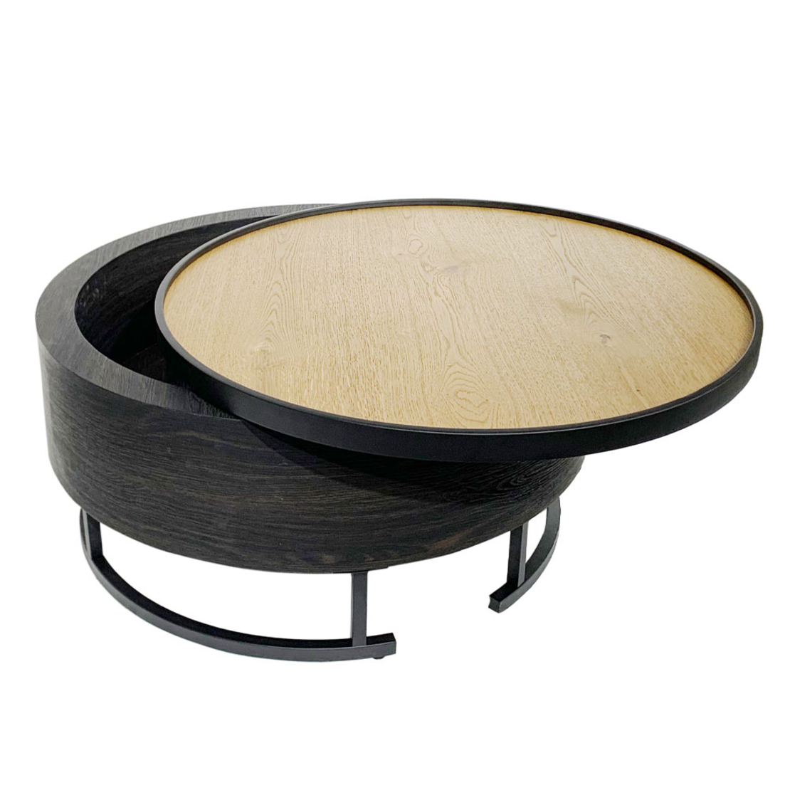 BARREL COFFEE TABLE WITH STORAGE VENEER BLACK NATURAL BLACK 80x80xH39,5cm E1 PRC