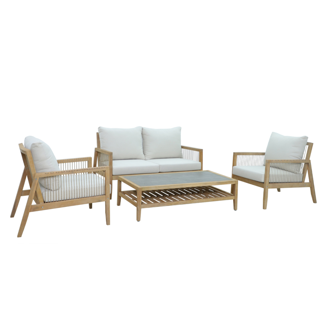 JAPONISM LOUNGE SET 1+2+1 WOOD ACACIA BEIGE VN