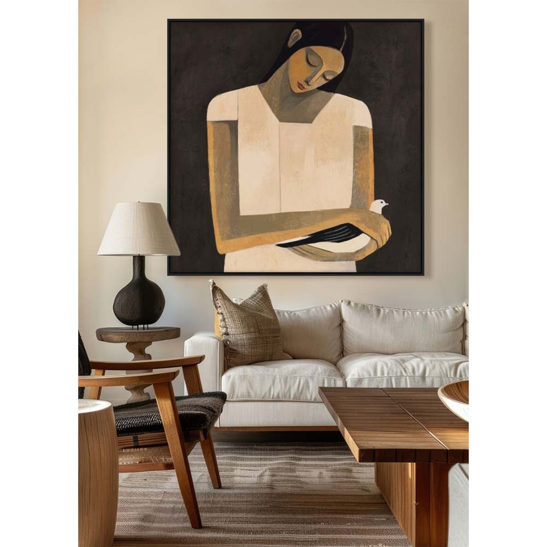 SERENITY B PAINTING DECORATIVE WITH FRAME 100x100x4 CANVAS BEIGE BROWN PP