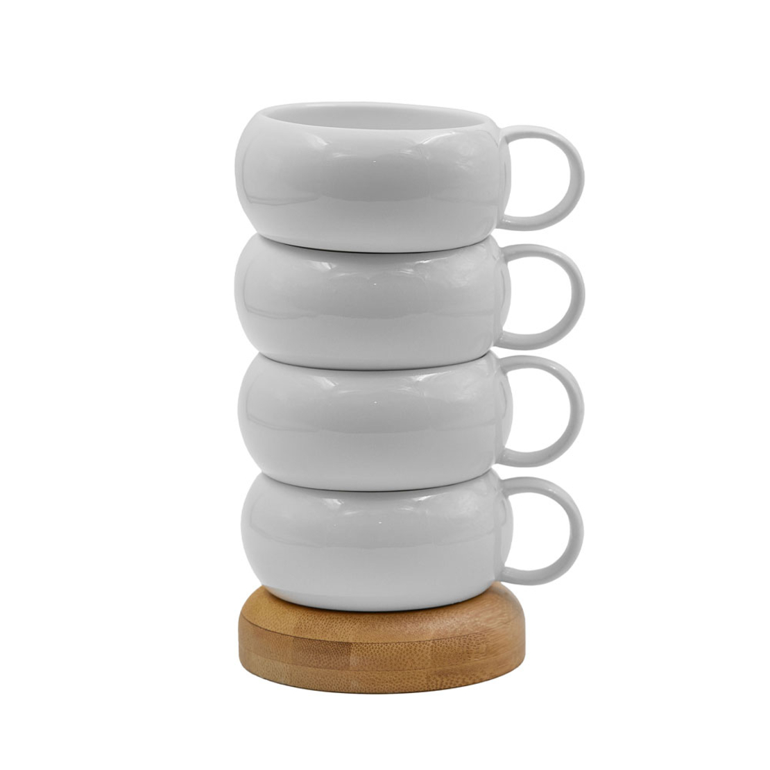 CURVE MUG SET 4PCS PORCELAIN BAMBOO WHITE NATURAL