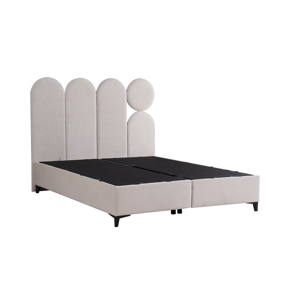 ABSTRACT BED WITH STORAGE (FOR MATTRESS 160x200cm) CHENILLE BEIGE WITH PATTERN E1 TR