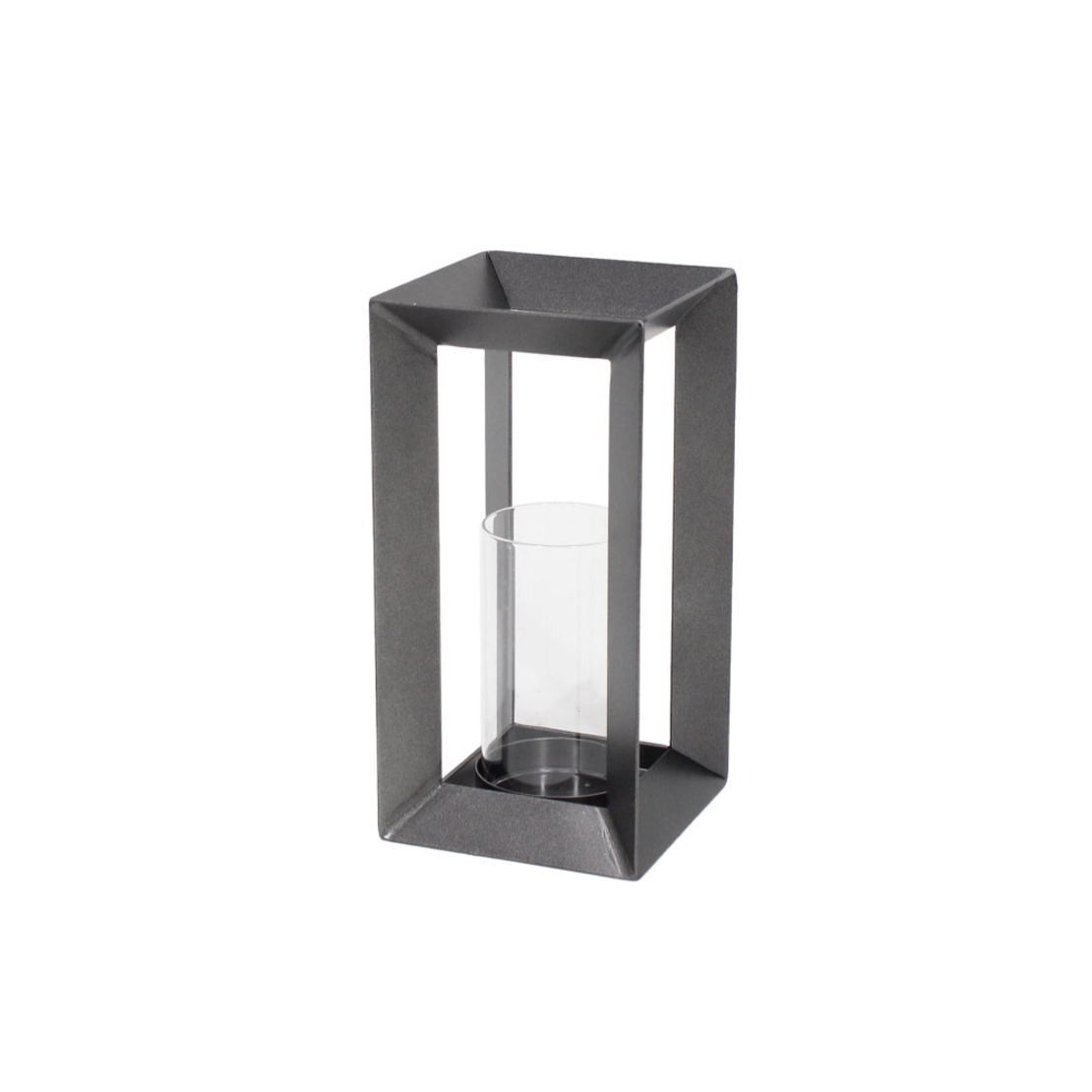 INSIDE TEALIGHT HOLDER 14x14x28 METAL GREY GLASS