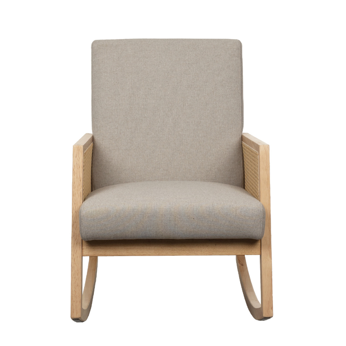 AMMOS ARMCHAIR ROCKING FABRIC BEIGE WOOD RUBBERWOOD NATURAL PRC