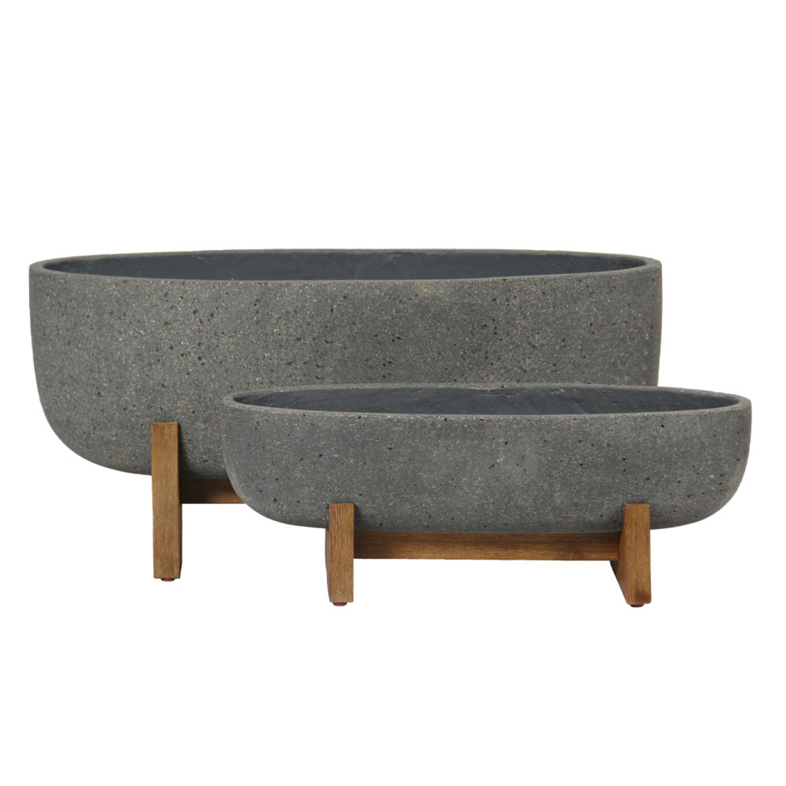 ZINNIA PLANTER SET 2PCS CONCRETE WOOD ANTRACITE NA