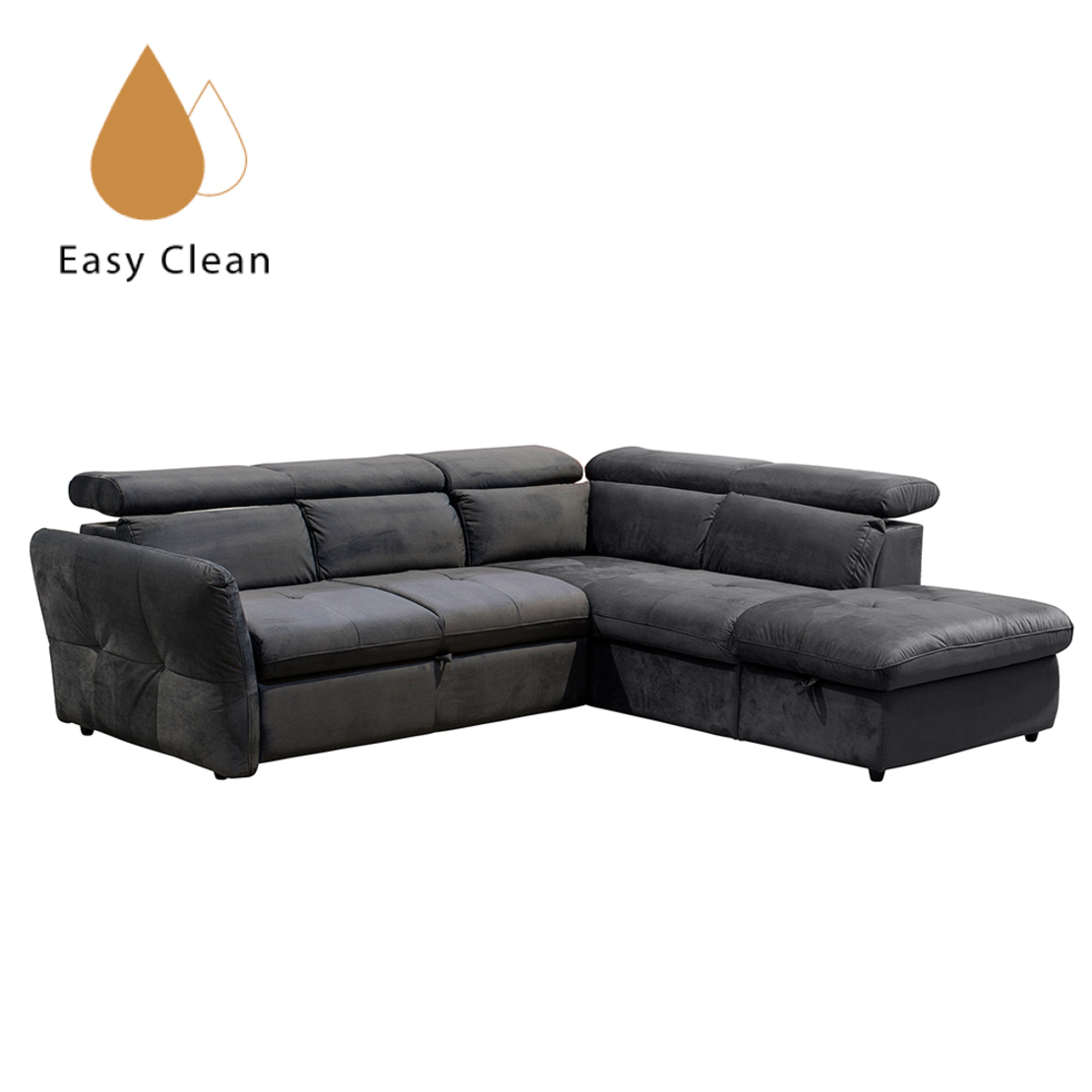 MONSERAT SOFA BED CORNER RIGHT EASY CLEAN FABRIC ANTHRACITE E1 EU