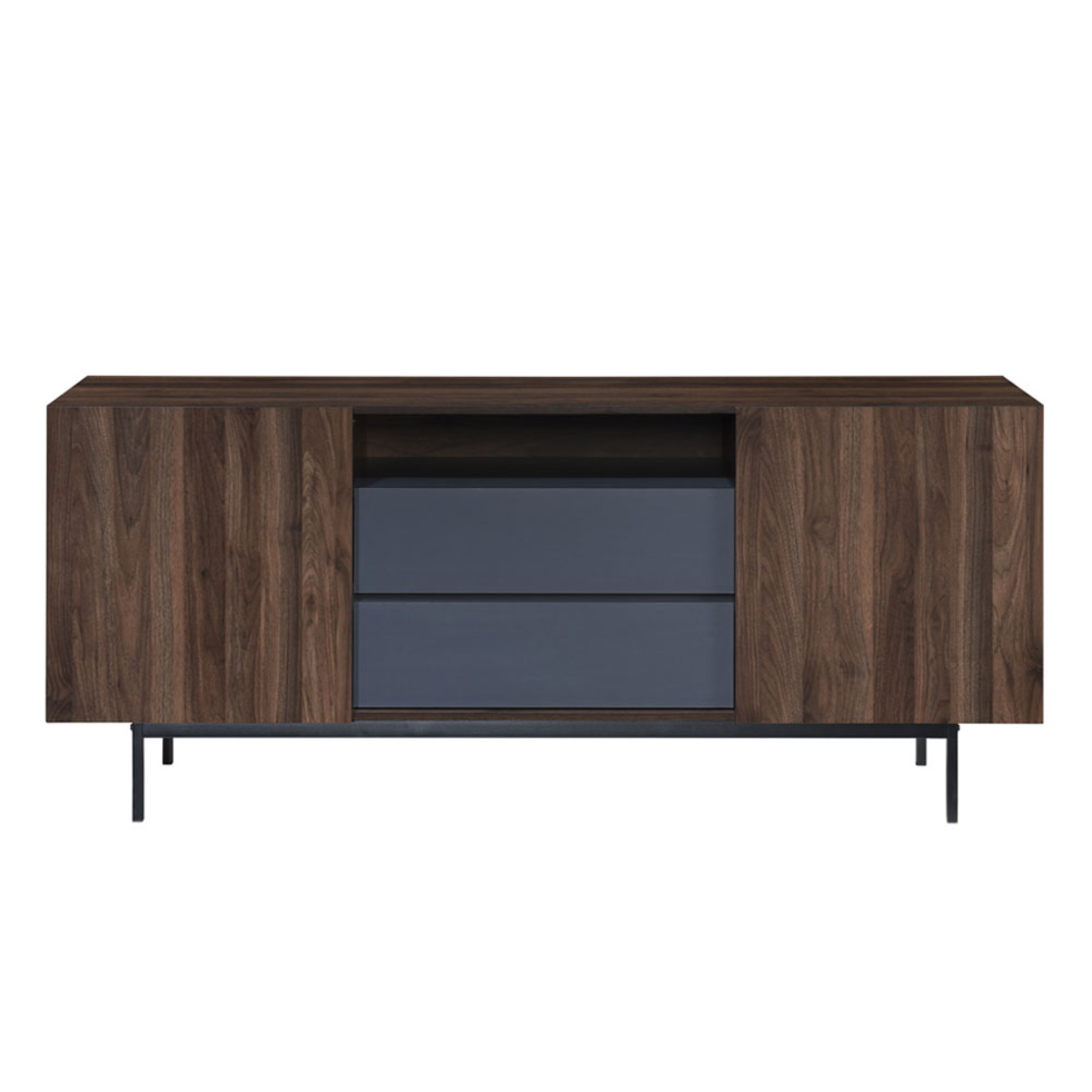 GROOVES SIDEBOARD 2DOORS 2DRAWERS CHIPBOARD WITH MELAMINE CARTA WALNUT GREY METAL 180x40xH80cm MY