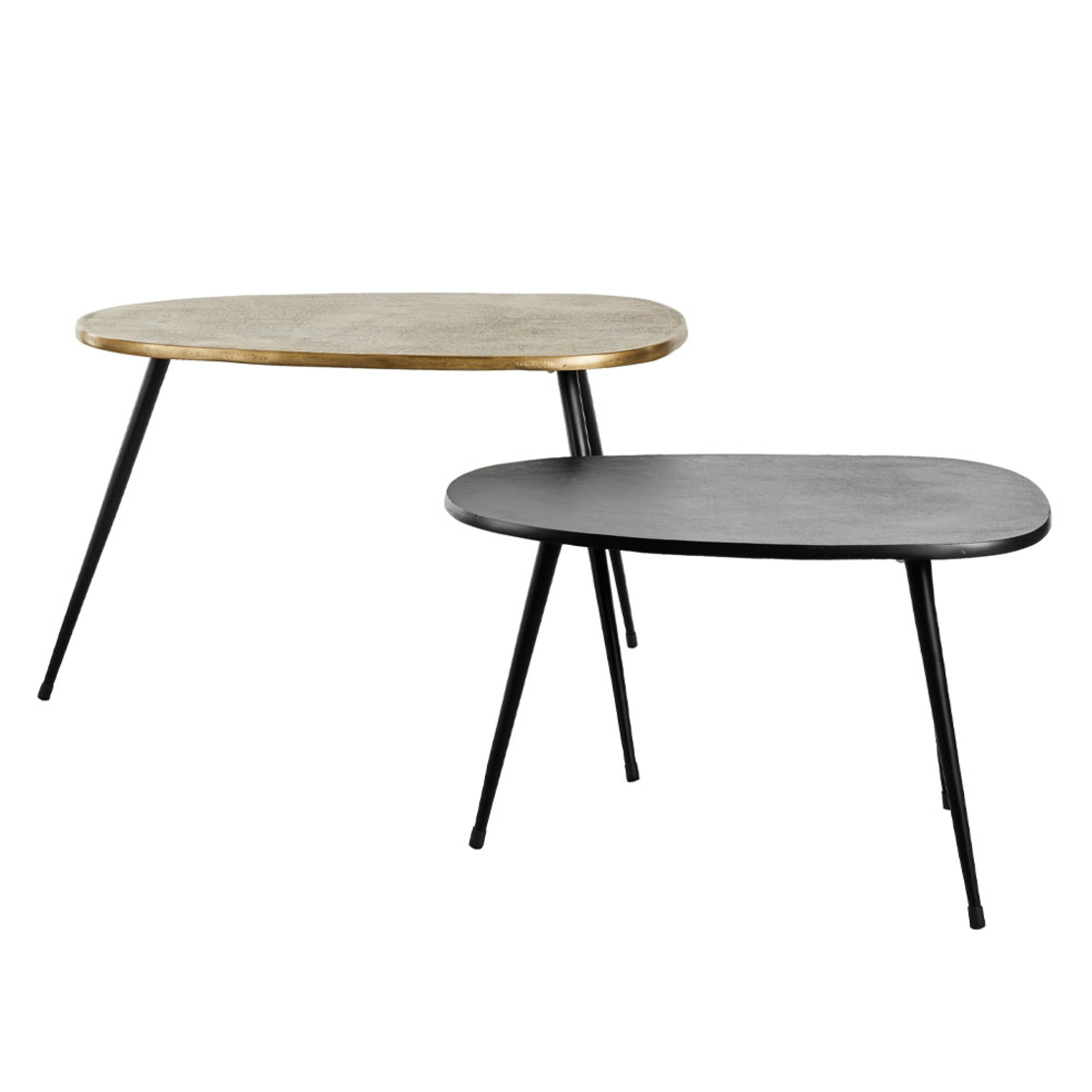 CURVE COFFEE TABLE SET 2PCS BLACK BRASS 70x49xH47cm IN