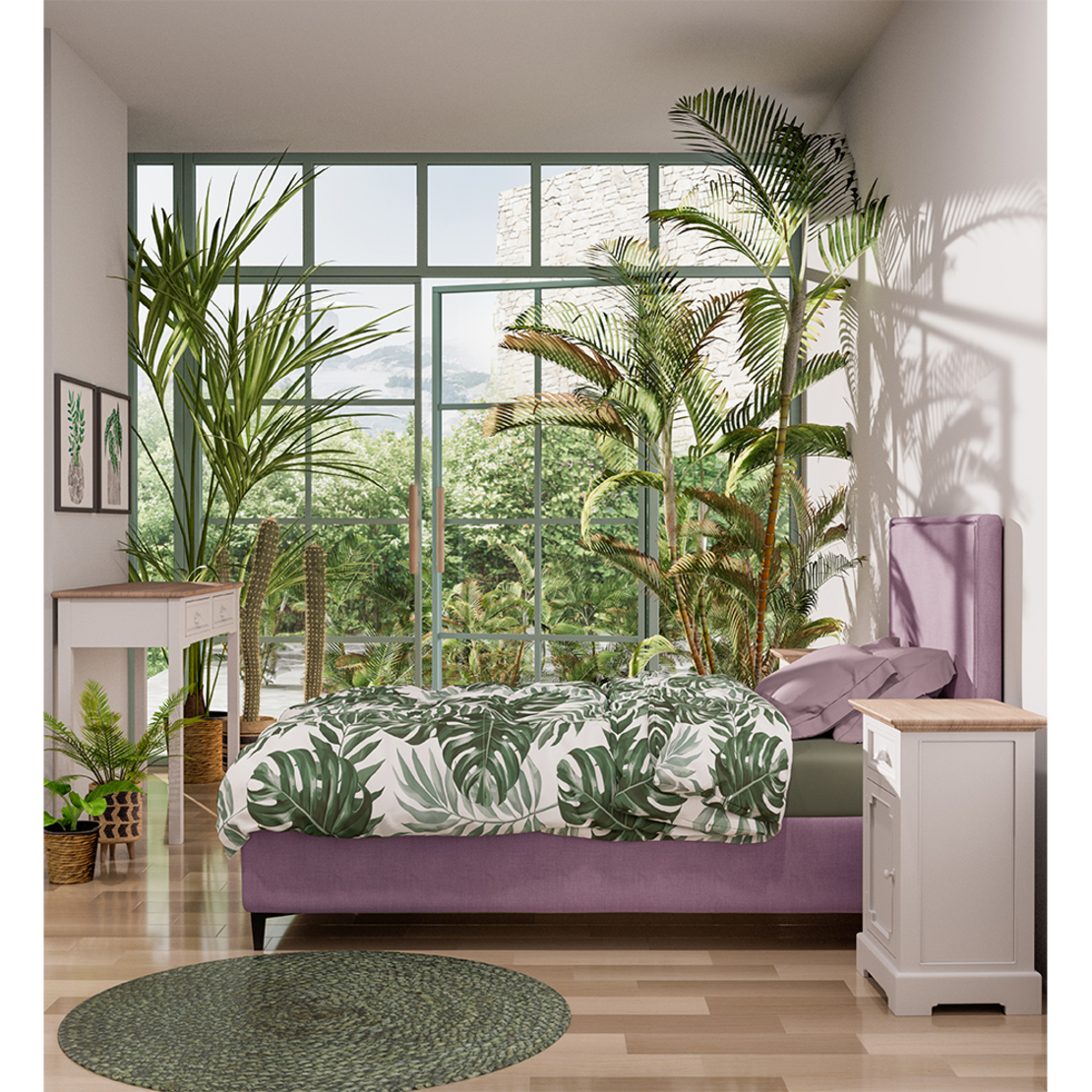 FRAME BED WITH STORAGE (FOR MATTRESS 90x200cm) CHENILLE VIOLET 10-881 E1 TR