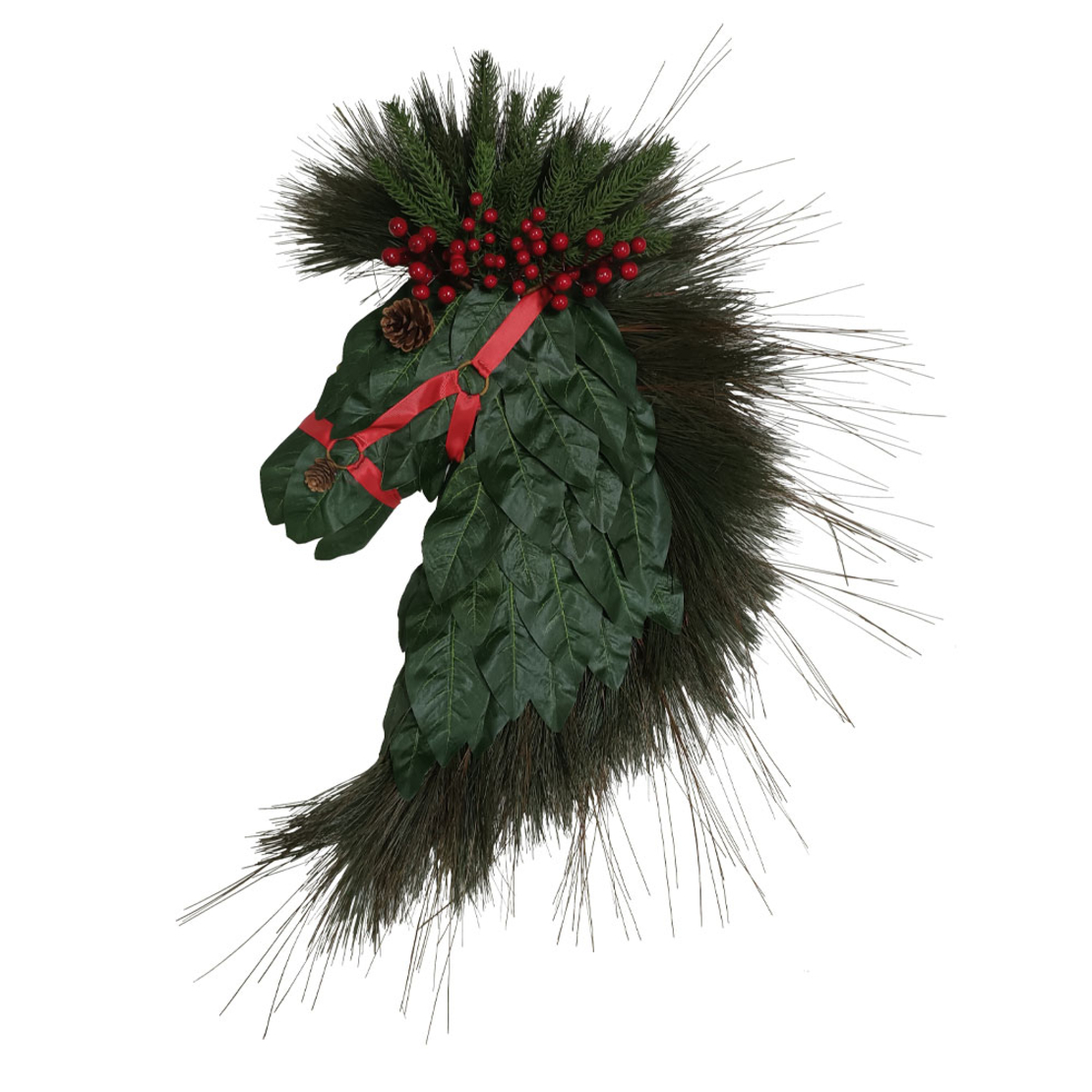 XMAS HORSE HEAD 86 B DECO GREEN RED 45x3xH86cm PRC