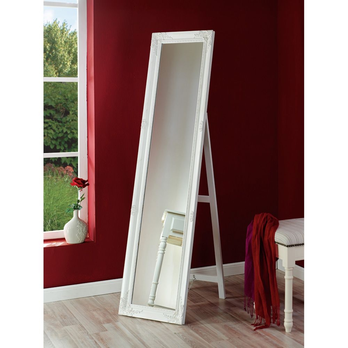 ROMANTIC MIRROR STANDING WOOD PAULOWNIA WHITE ANTIQUE 50x4,5xH160cm E1 PRC