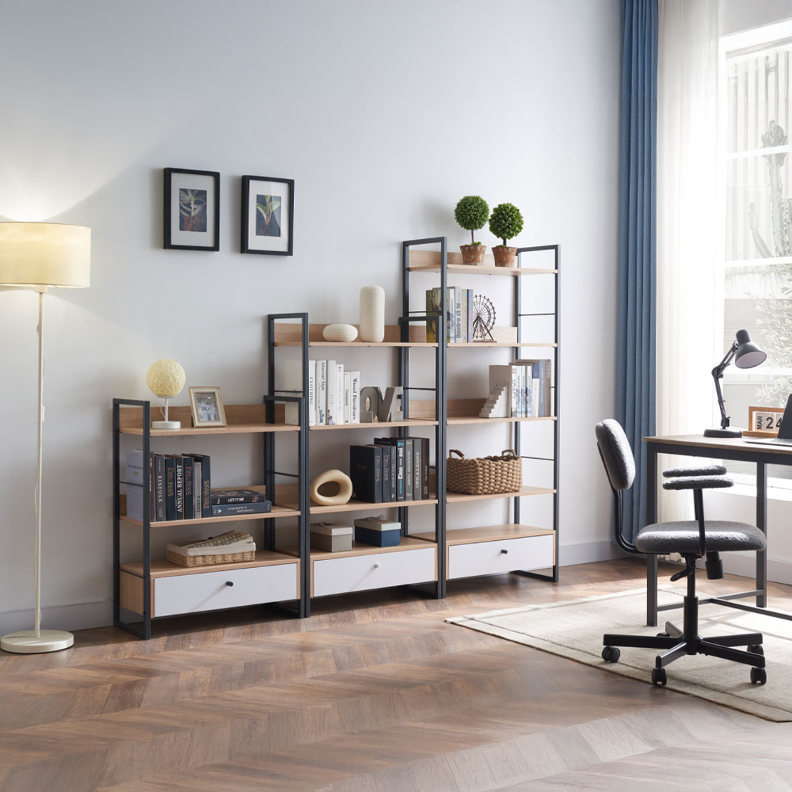 TRILOGY BOOKCASE MELAMINE NATURAL BLACK 70x30xH159
