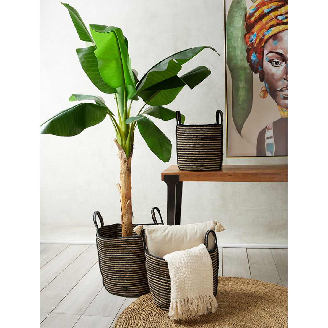 YIRMI BASKET SET 3PCS JUTE NATURAL BLACK 40x40xH40