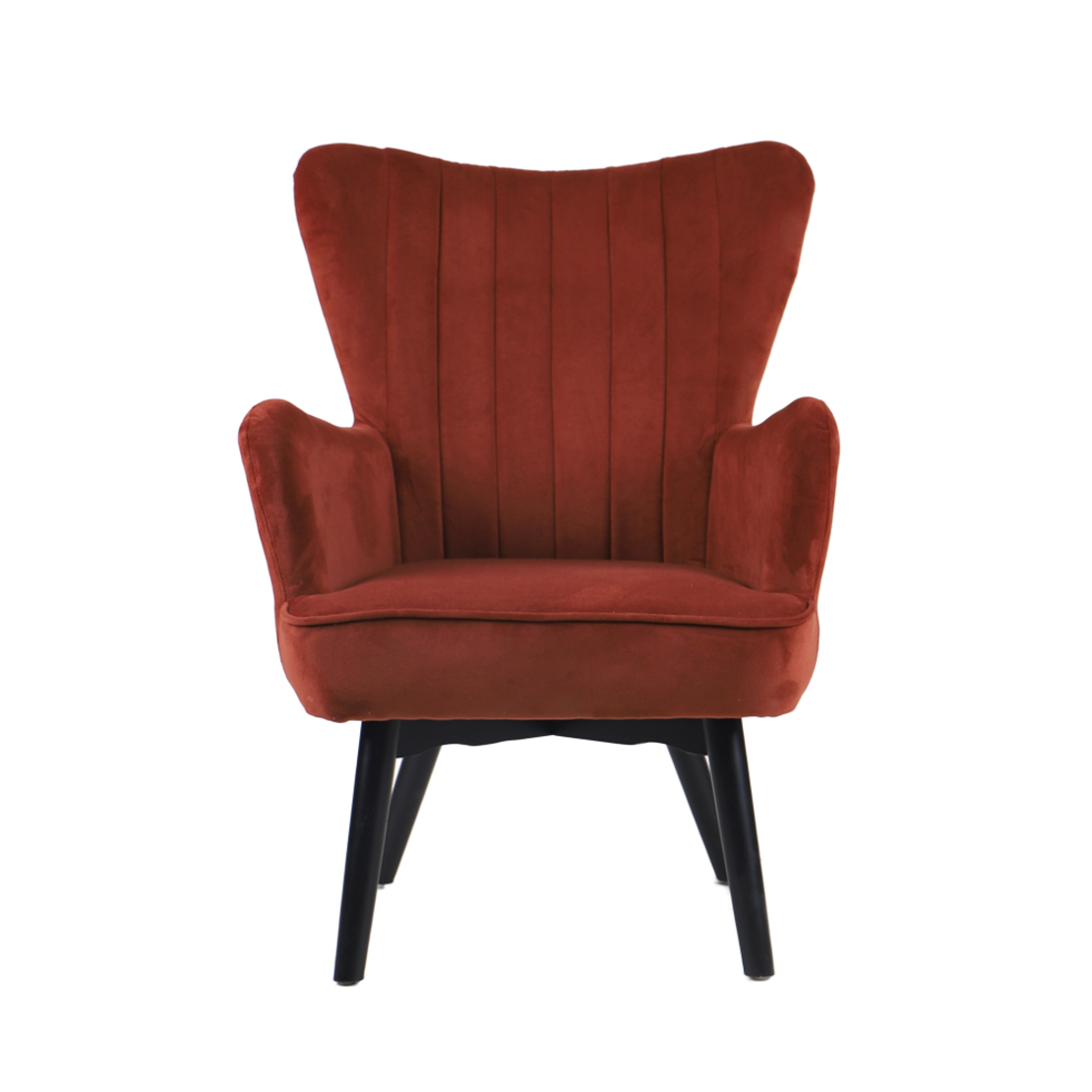 BELLA ARMCHAIR FABRIC RUST RED WOOD BLACK E1 PRC