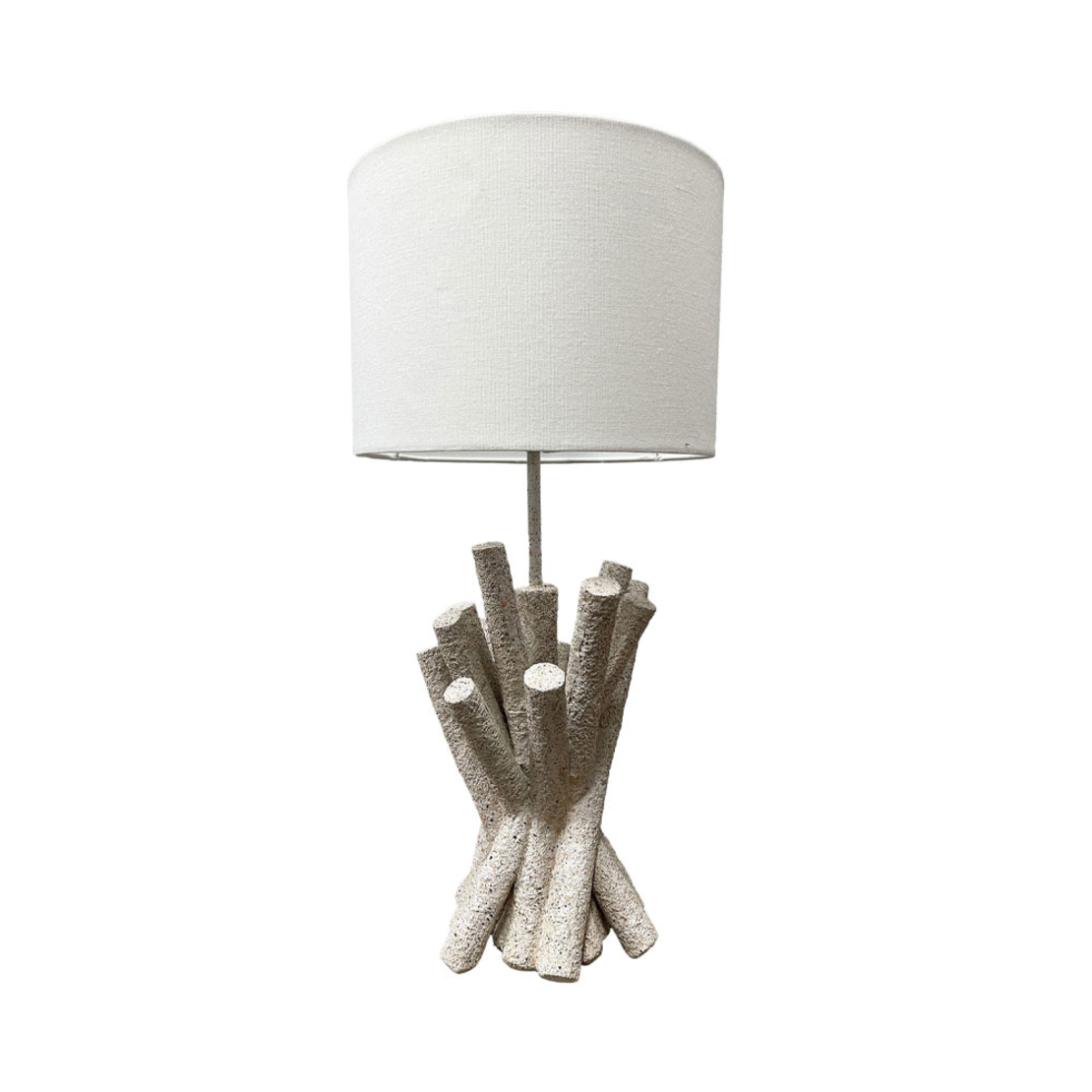 WOODLAND LAMP TABLE 26x26x54 POLYRESIN WHITE FABRIC OFF WHITE