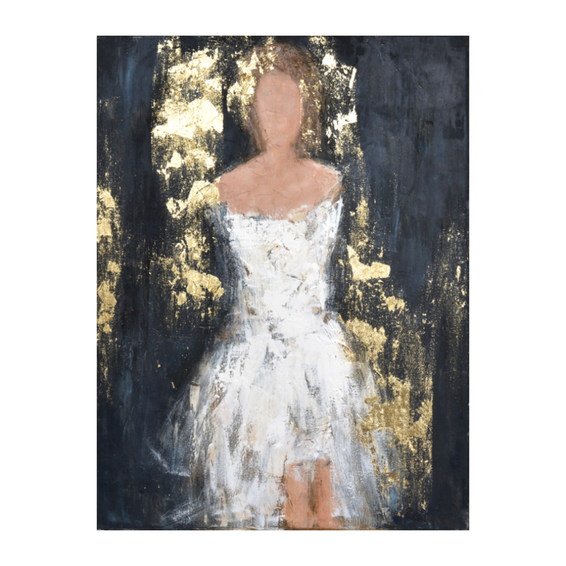 DAME 1 PAINTING CANVAS BLACK WHITE WOOD GOLD 90x12