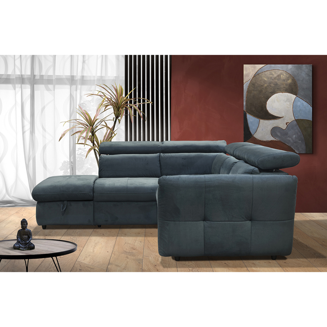 MONSERAT SOFA BED CORNER LEFT EASY CLEAN FABRIC PETROL E1 EU