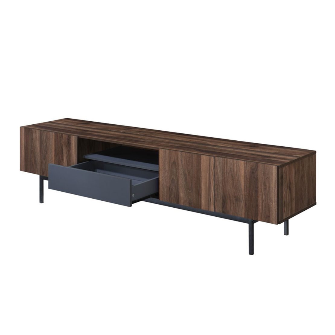 GROOVES TV STAND 3DOORS 1DRAWER CHIPBOARD WITH MELAMINE CARTA WALNUT GREY METAL 180x40xH50cm MY