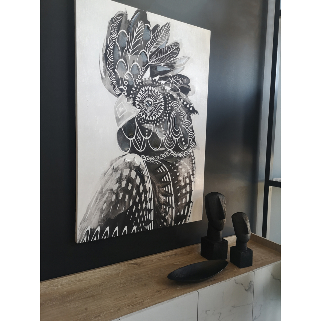 BLACK MAJOR PAINTING CANVAS WHITE BLACK WOOD 80x12
