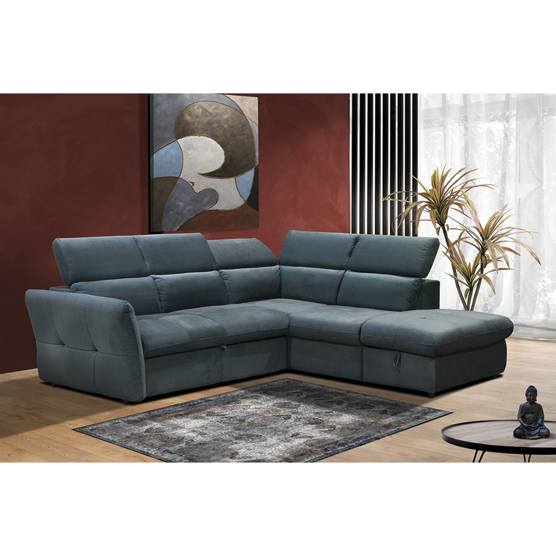 MONSERAT SOFA BED CORNER RIGHT EASY CLEAN FABRIC PETROL E1 EU