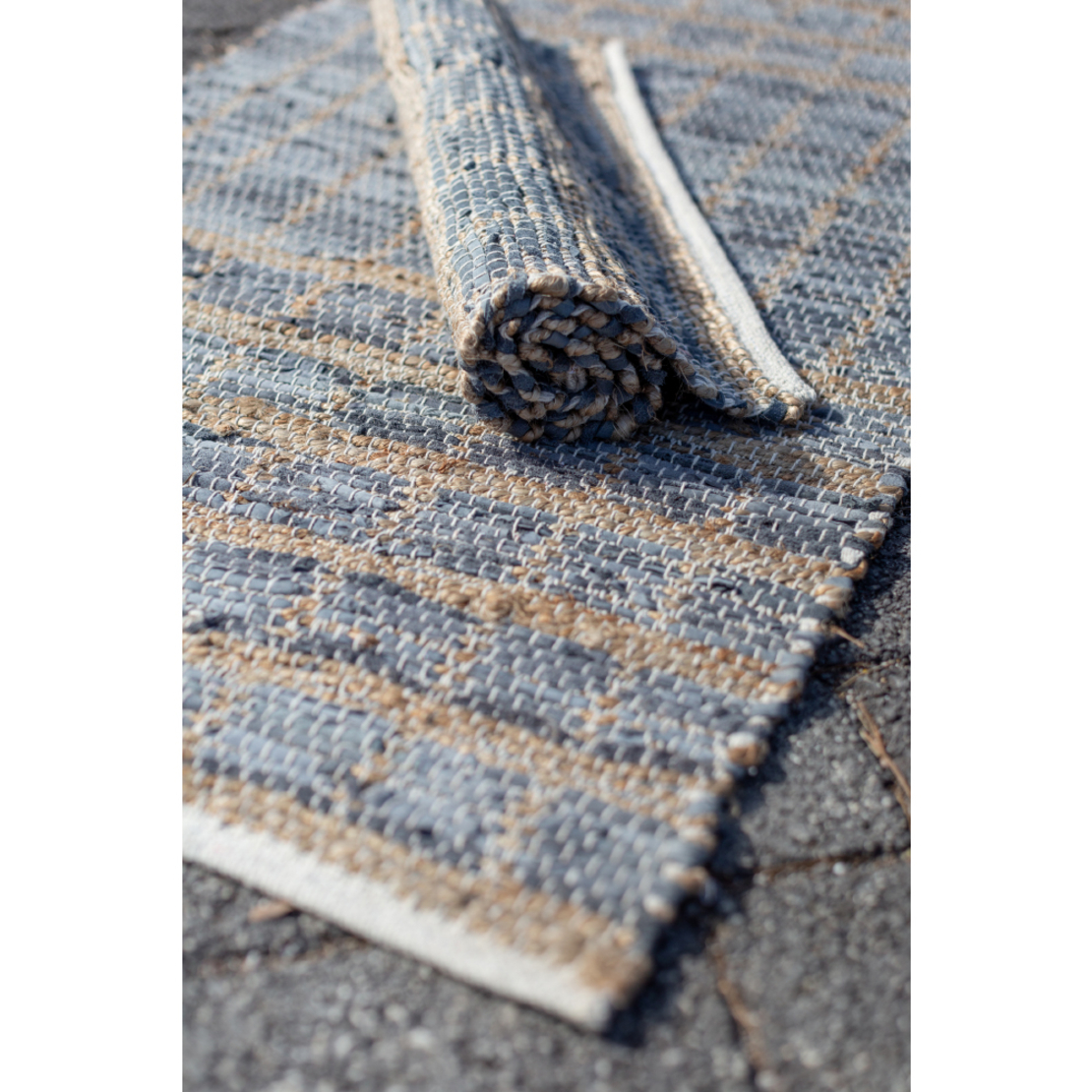 KARO CARPET LEATHER JUTE GREY BEIGE 60x90cm IN