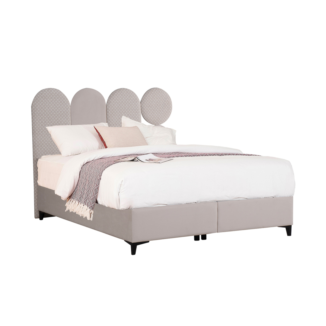 ABSTRACT BED WITH STORAGE (FOR MATTRESS 160x200cm) CHENILLE BEIGE WITH PATTERN E1 TR