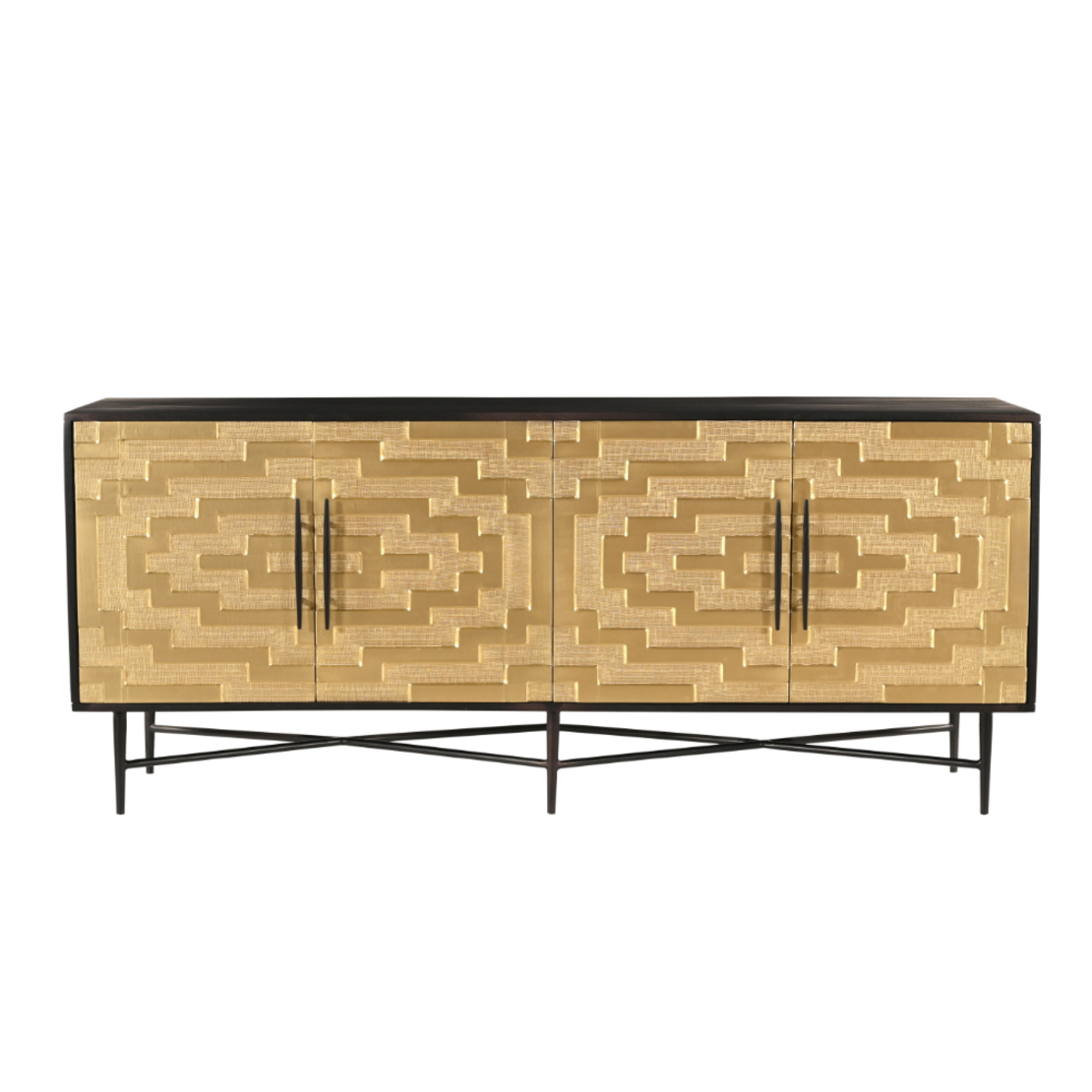 RITZ SIDEBOARD 4DOORS WOOD MANGO BLACK GOLD MAT METAL 180x45xH76cm IN