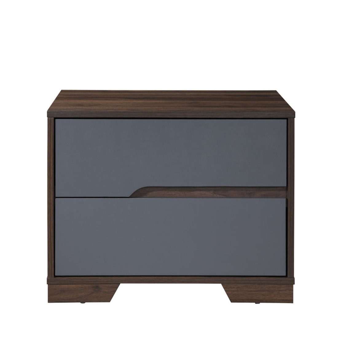 GROOVES NIGHTSTAND 2DRAWERS CHIPBOARD WITH MELAMINE CARTA WALNUT GREY E1 MY