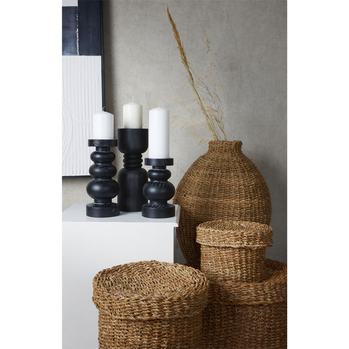 PIERRE CANDLE HOLDER WOOD BLACK D12xH26cm PRC
