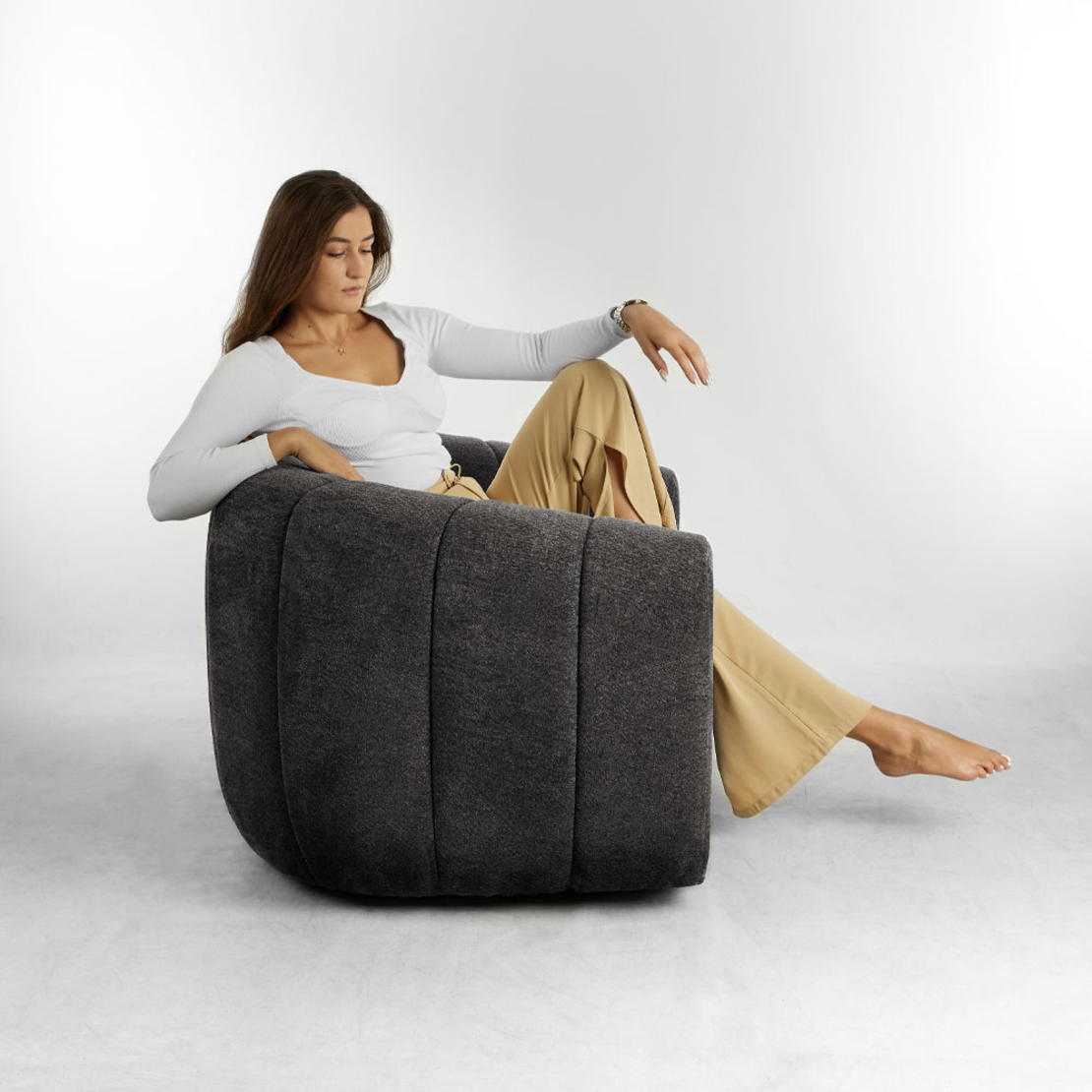 ASCOT ARMCHAIR SWIVEL FABRIC GREY METAL PRC