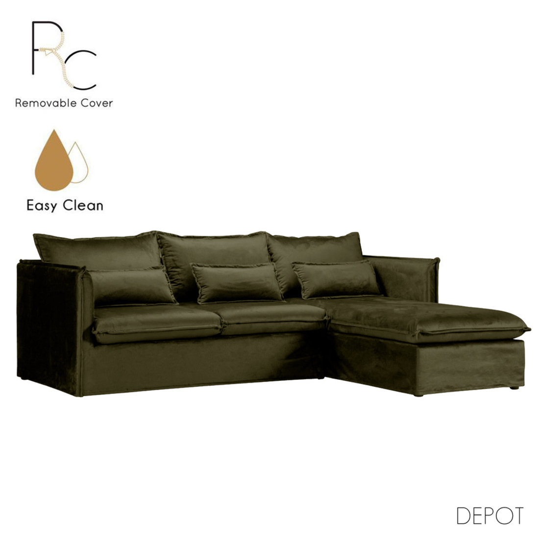 ONE ONLY SOFA CORNER RIGHT EASY CLEAN FABRIC OLIVE GREEN E1 EU