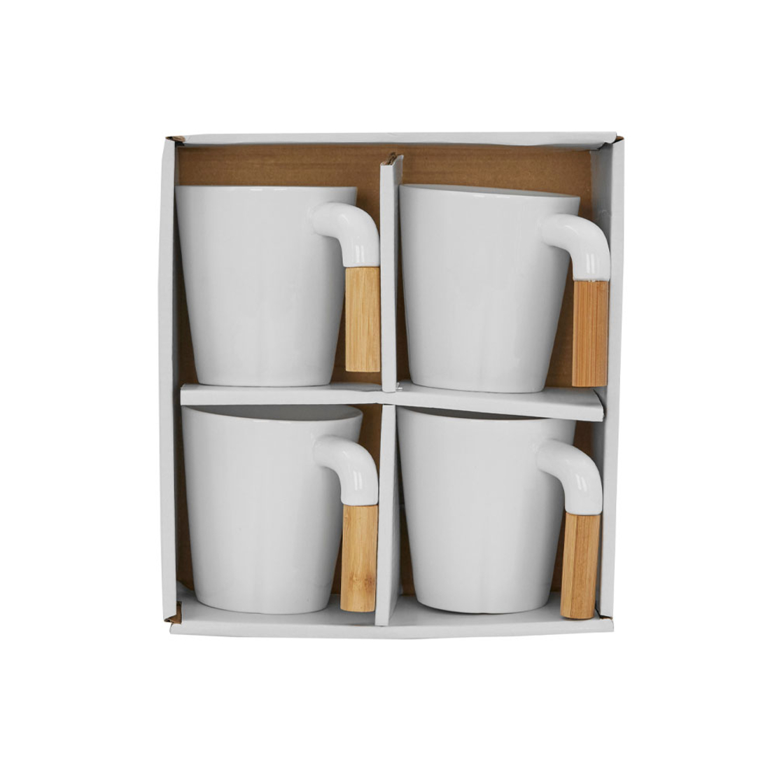 NORDIC MUG SET 4PCS PORCELAIN BAMBOO WHITE NATURAL
