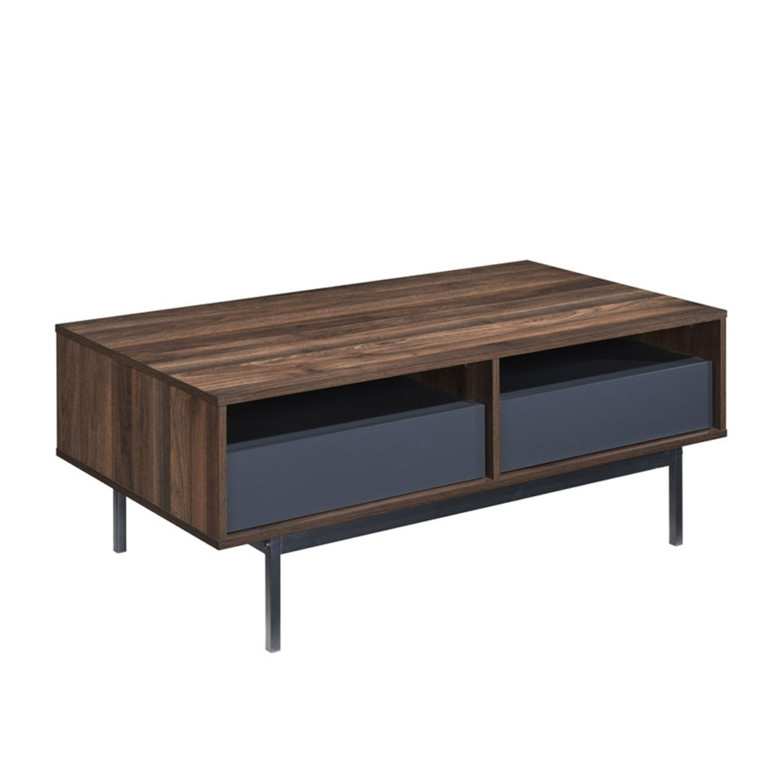 GROOVES COFFEE TABLE 2DRAWERS CHIPBOARD WITH MELAMINE CARTA WALNUT GREY METAL 110x60xH45cm MY