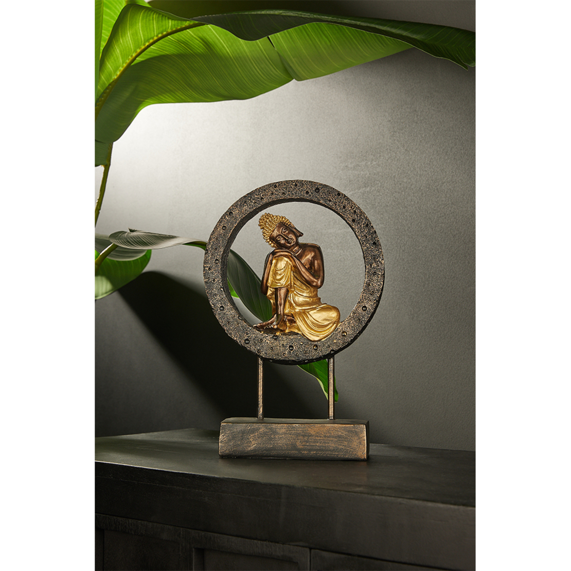 BUDDHA CIRCLE DECO TOTEM POLYRESIN BLACK GOLD 24x1
