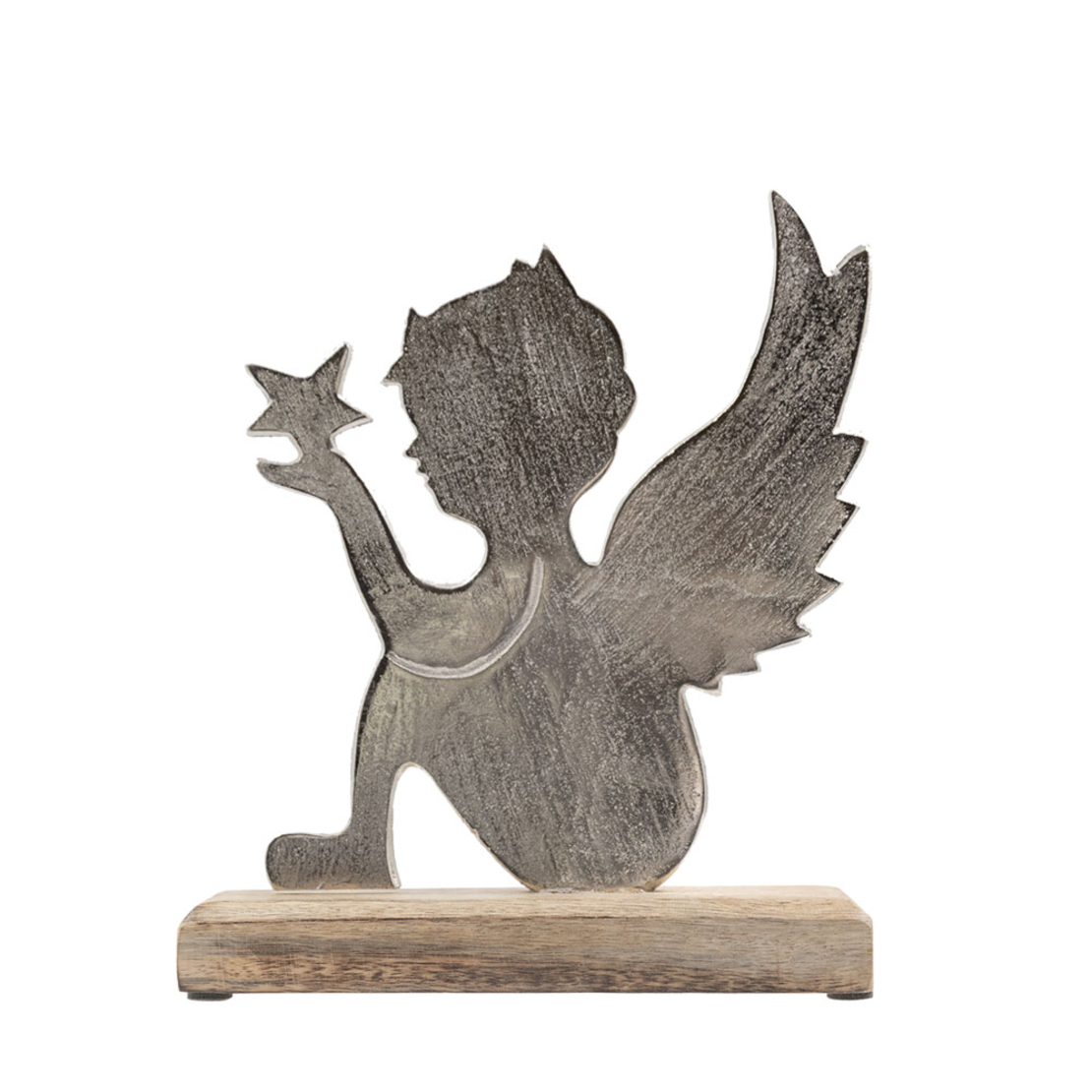 XMAS SACRO 2 ANGEL WOOD ALUMINIUM SILVER 21x5xH21c