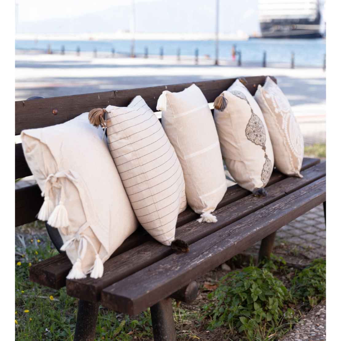 AMMOS 3 DECOR CUSHION FABRIC COTTON BEIGE BROWN 45