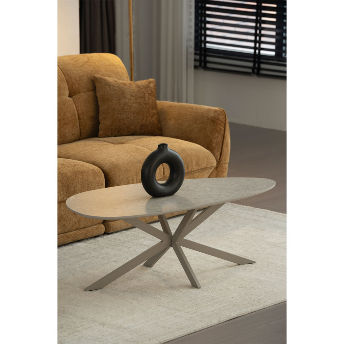 CASPIAN COFFEE TABLE MELAMINE GREY WITH MARBLE PATTERN METAL LATTE 120x60x43 E1 PRC