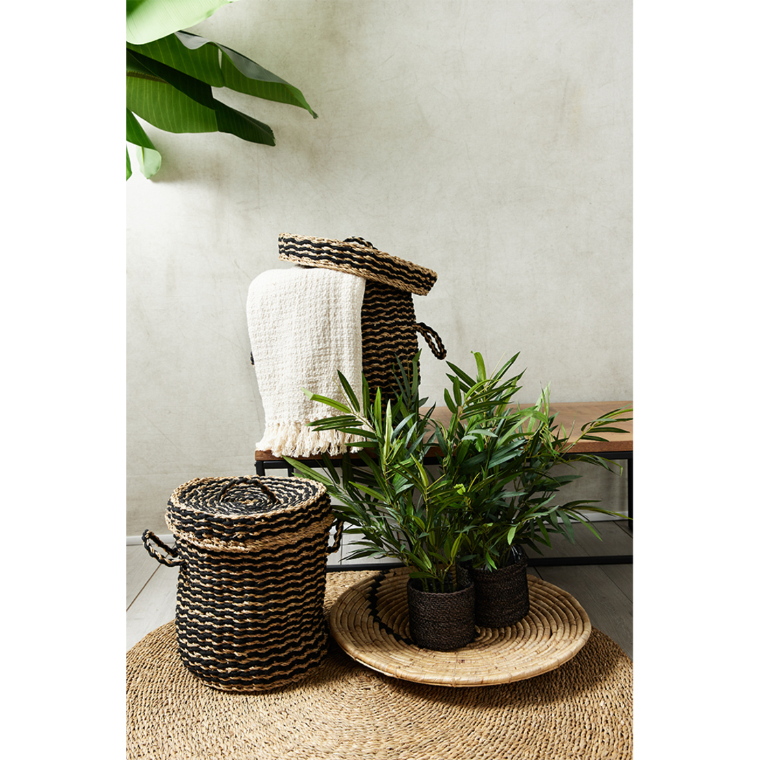 DAMAN BASKET WITH LID SET 2PCS SEAGRASS NATURAL BL