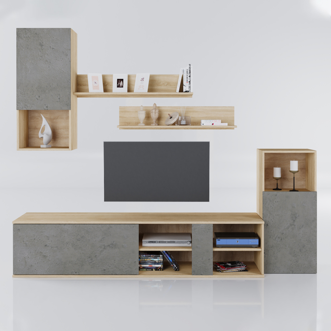 BETON WALL UNIT MELAMINE SONOMA CEMENT LIGHT 180x40xH190cm E1 EU