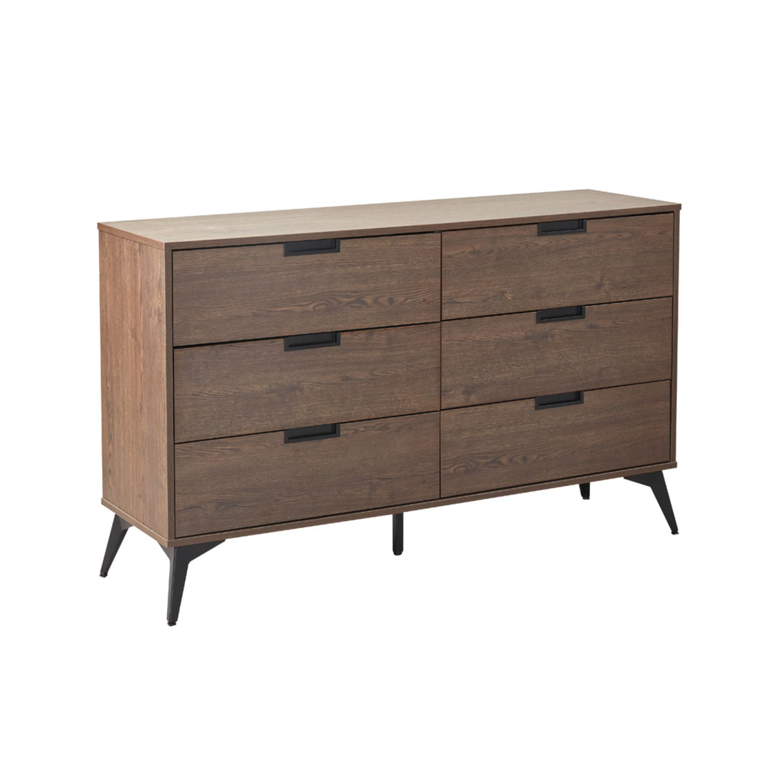 NUEZ PEDESTAL 6DRAWERS MELAMINE WALNUT METAL BLACK