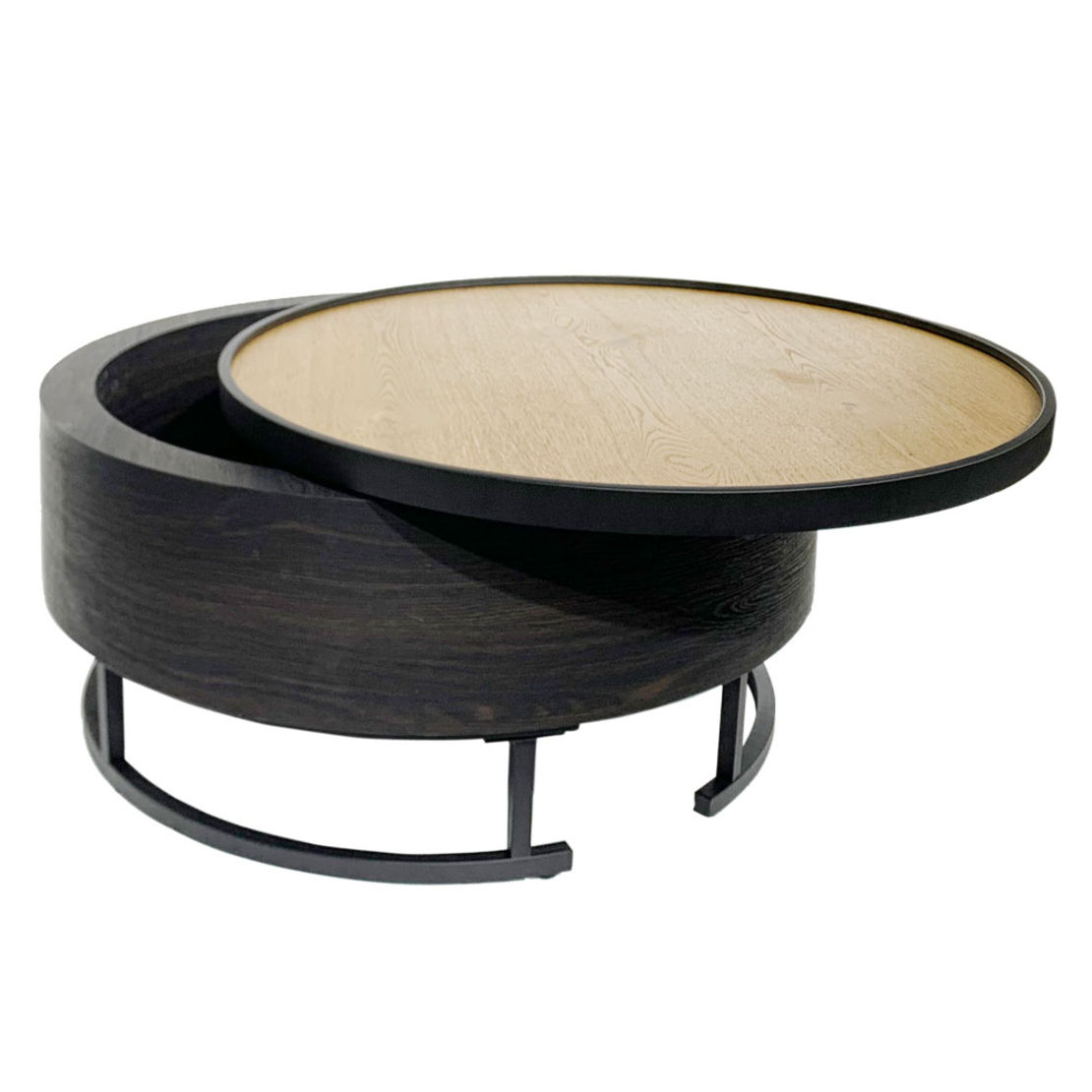 BARREL COFFEE TABLE WITH STORAGE VENEER BLACK NATURAL BLACK 80x80xH39,5cm E1 PRC