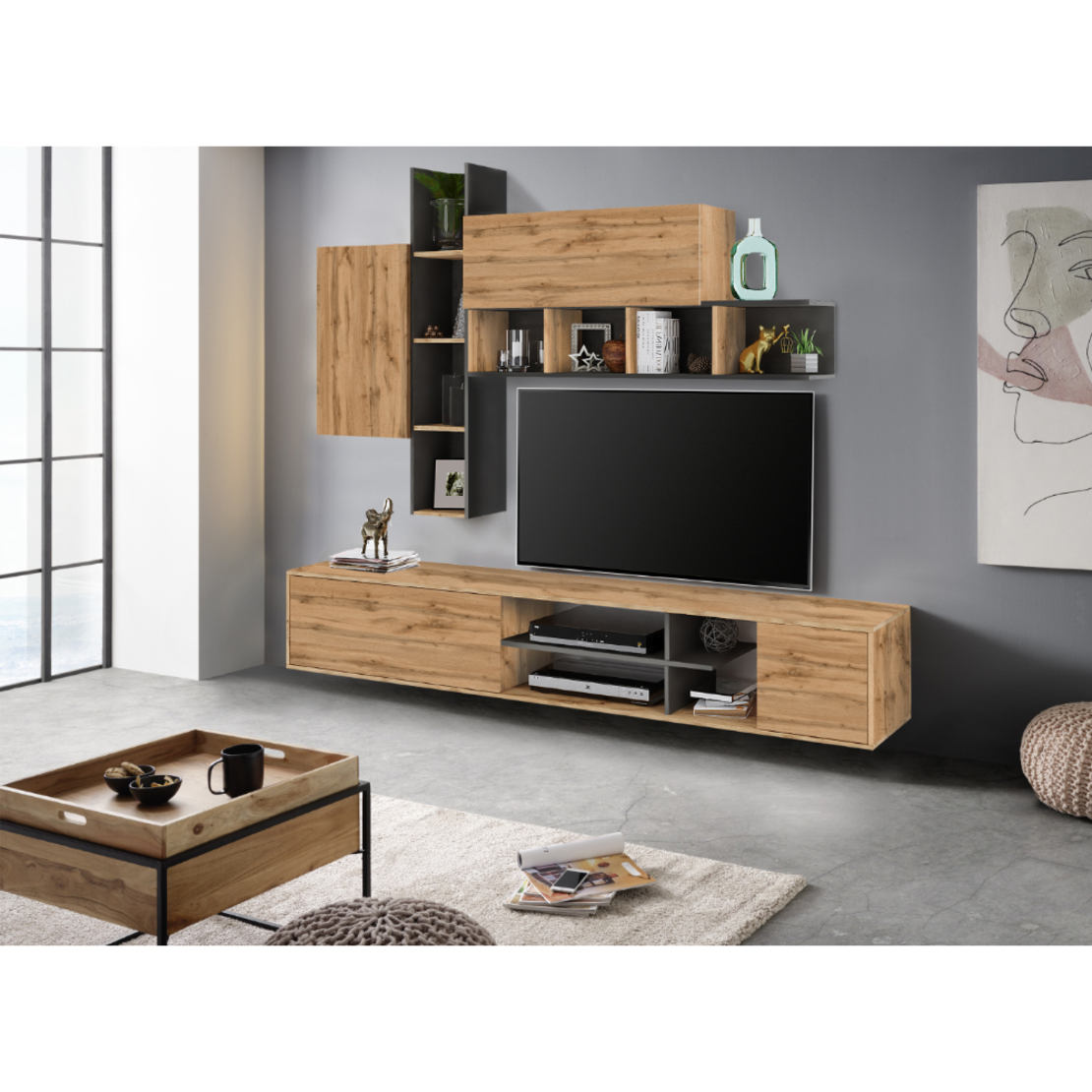 RAW WALL UNIT MELAMINE WOTAN ANTHRACITE 220x40xH200cm E1 EU