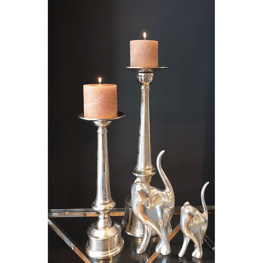 PILLAR CANDLE HOLDER ALUMINIUM SILVER D14xH44cm IN