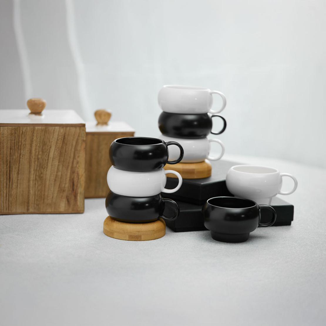 CURVE MUG SET 4PCS PORCELAIN BAMBOO WHITE NATURAL