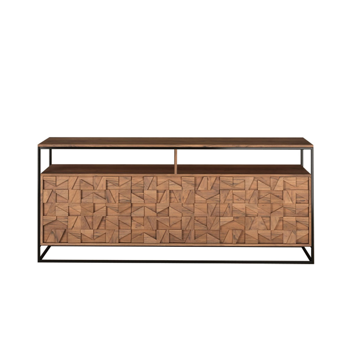 PUZZLE SIDEBOARD 3DOORS WOOD ACACIA WALNUT METAL BLACK 175x45xH75cm IN