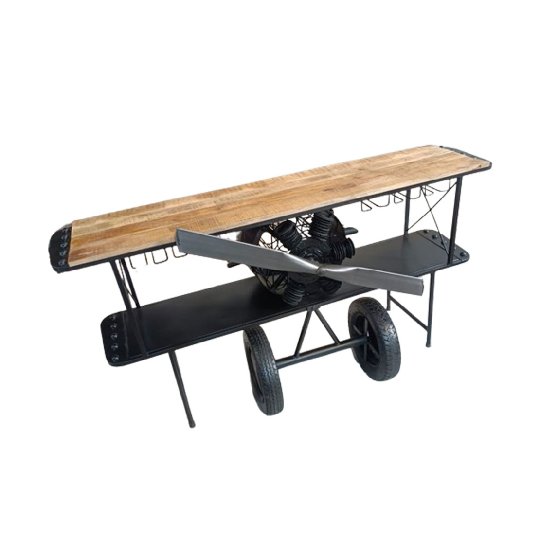 AVIATION CONSOLE BAR METAL NATURAL WOOD MANGO BLACK 191x58xH91cm IN