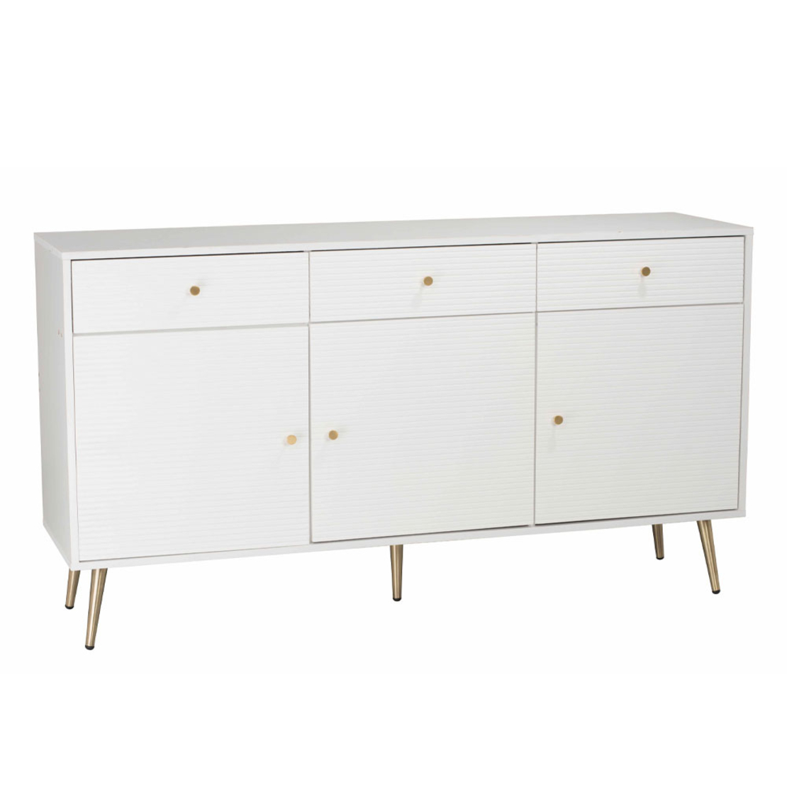ZIZEL SIDEBOARD 3DOORS 3DRAWERS CHIPBOARD WITH MELAMINE CARTA WHITE WITH PATTERN GOLD LACQUERED MDF 150x40xH80cm E1 PRC