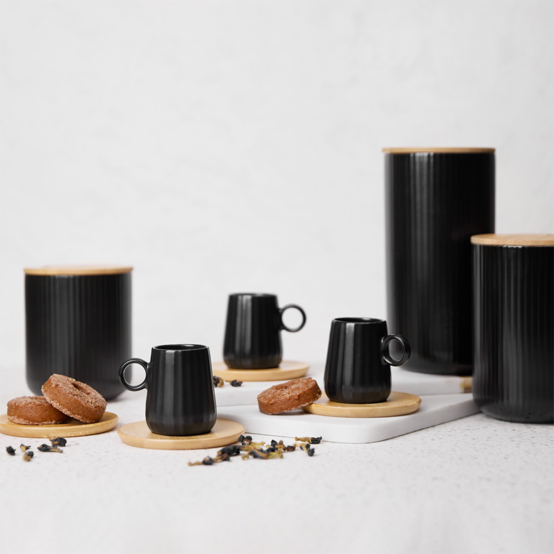 RIPPLE MUG ESPRESSO SET 6 PCS PORCELAIN BAMBOO BLA